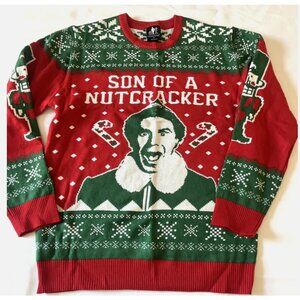 ELF Son of a Nutcracker Holiday Christmas Ugly Knit Sweater Red/Green Size L